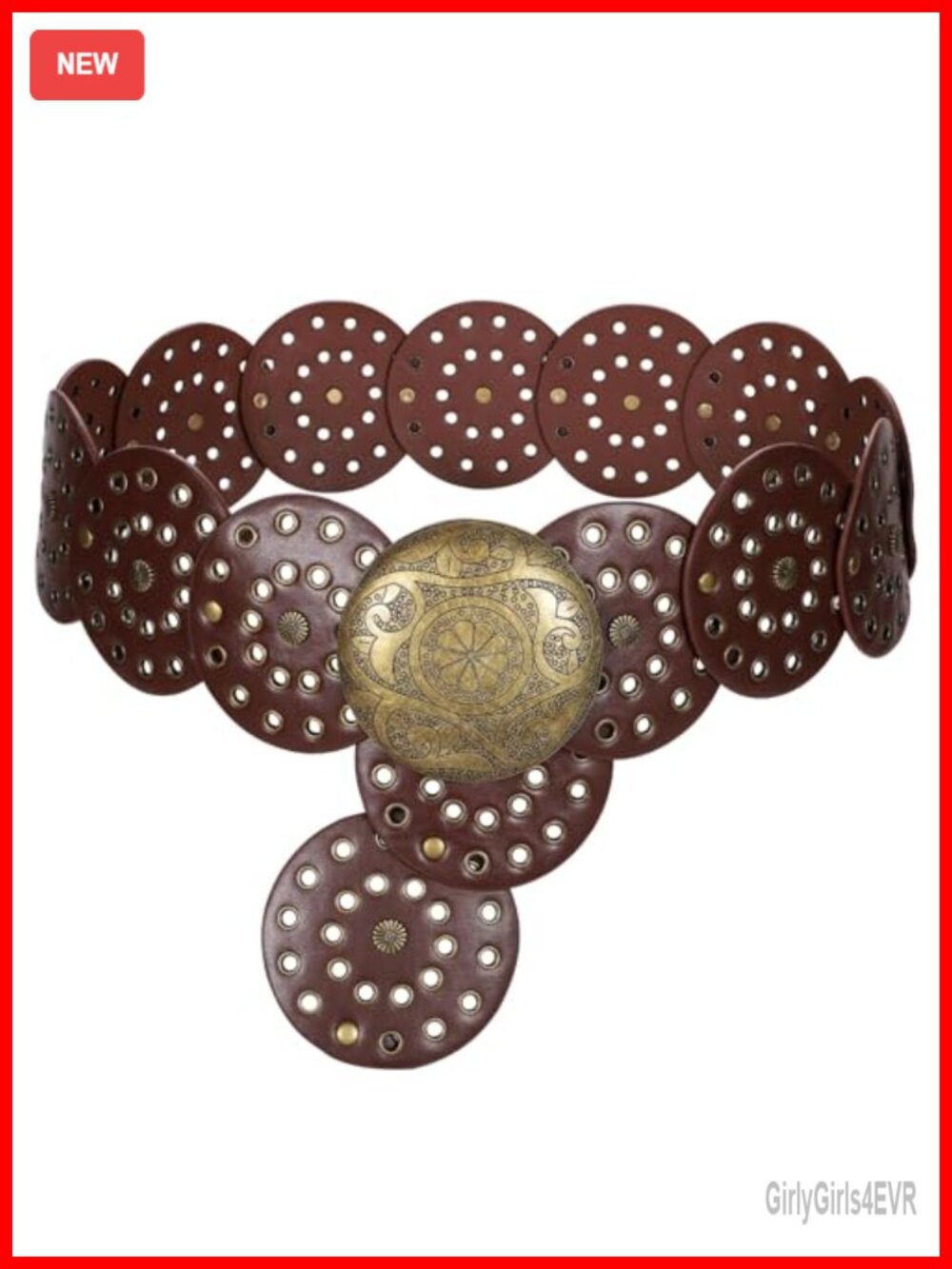 Women's Vintage PU Leather Western Disc Waist Belt Boho Adjustable